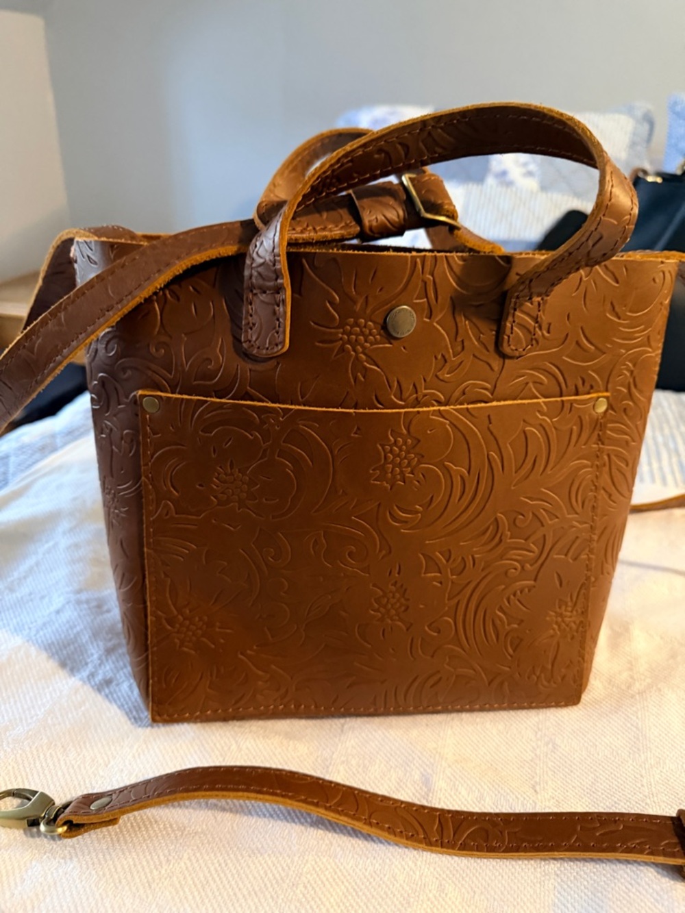 Embossed Floral Shoulder Bag in Brown